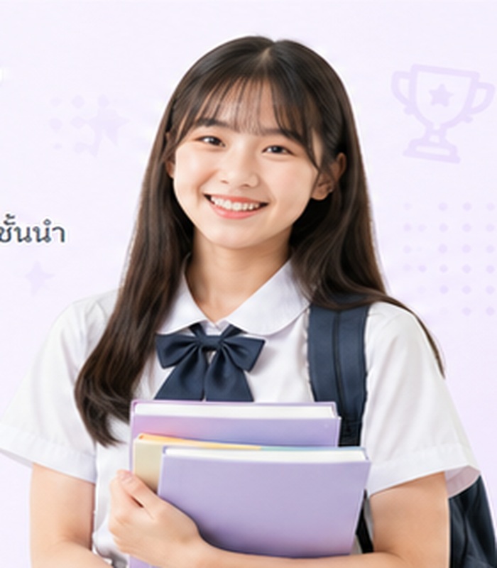 เด็กผู้หญิงถือหนังสือสำหรับเตรียมสอบเข้า ม.4